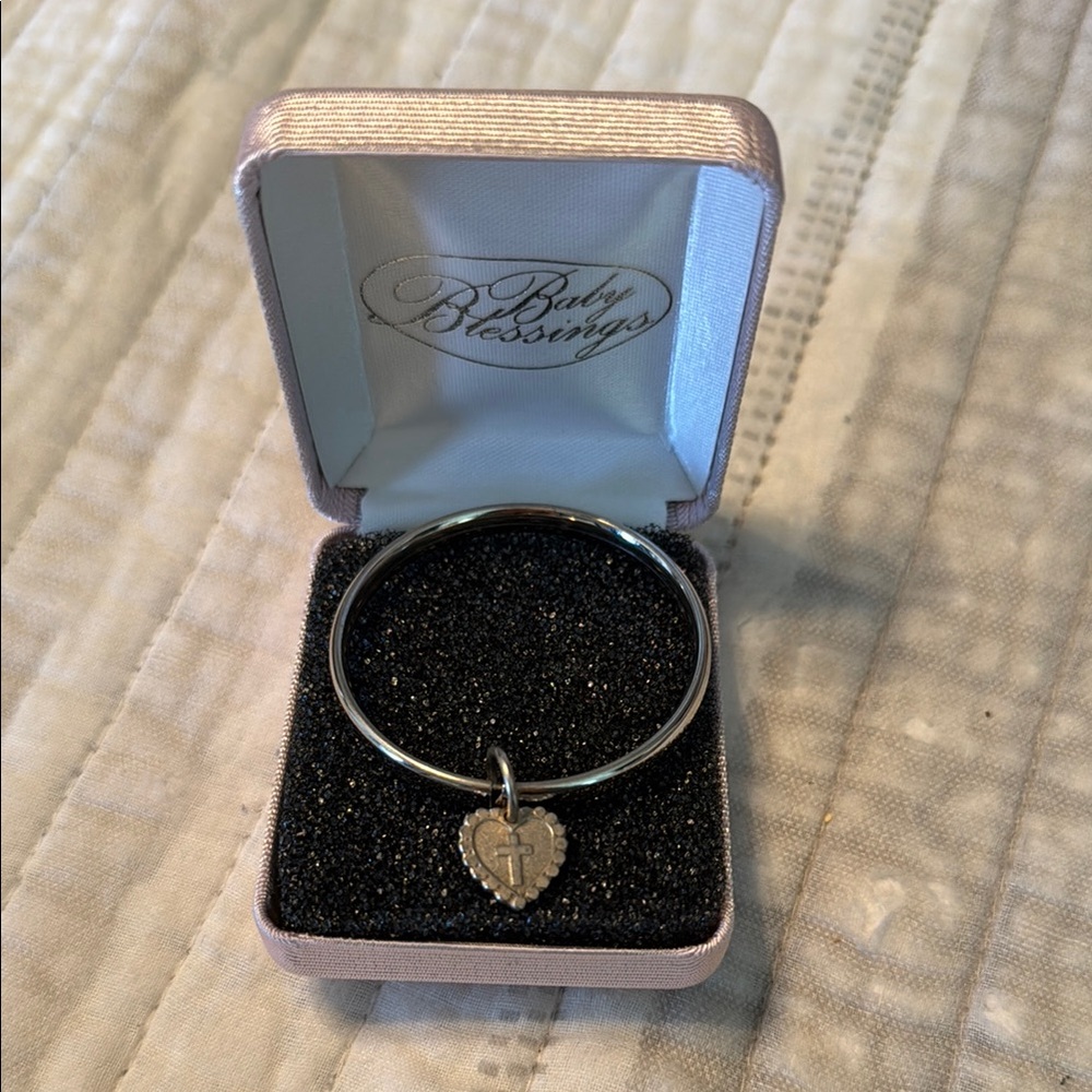 Baby Silver Heart Cross Charm Bracelet